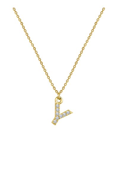 14K Gold Plated Stone Letter Y Necklace in Silver