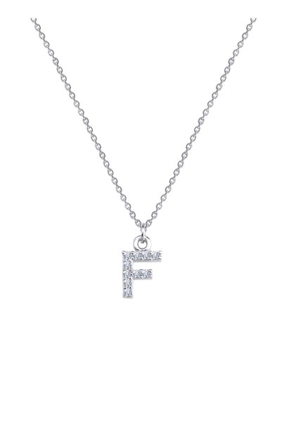 Rhodium Plated over Sterling Silver Letter F Necklace with Rhinestone