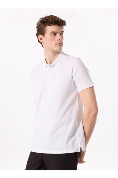 White Men's Basic 100% Cotton Polo T-Shirt cm Nobro K Cepsiz