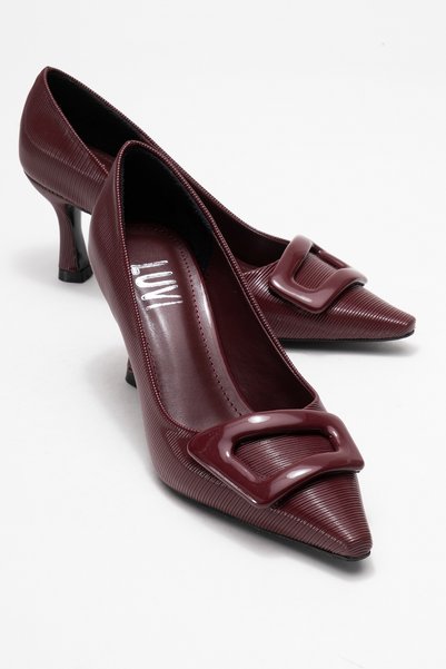 Astra Burgundy Striped Buckle Women's Heeled Shoes