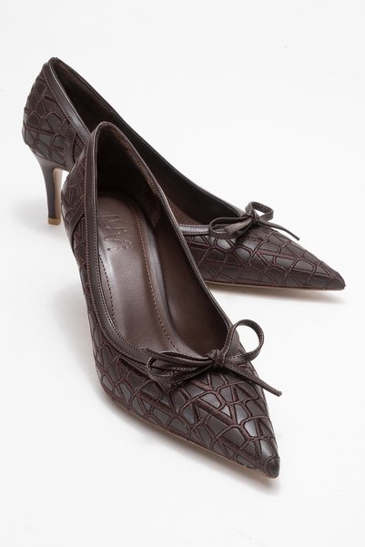 CAMDEN Brown Patterned Bow Women Heeled Shoes