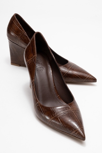 Puera Light Brown Print Pointed Toe Women's Wedge Heel Shoes