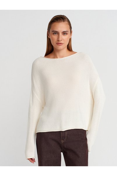 10804 Boat Neck Draped Sweater-Ecru