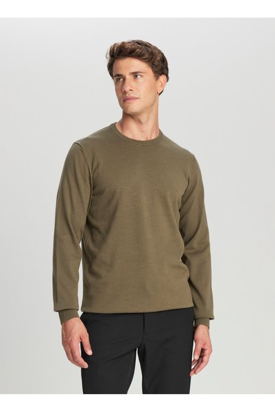 Crew Neck Standard Khaki Men's Sweater Ace043261432_Hak