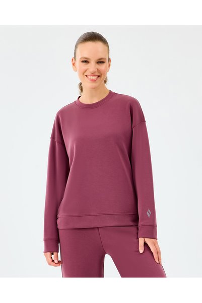 W Lounge Loose Crew Neck Sweatshirt Women's Burgundy Sweatshirt S2510052-3877