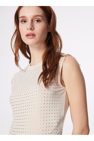 Crew Neck Printed Ecru Women's Body F4Sl-Tst0645