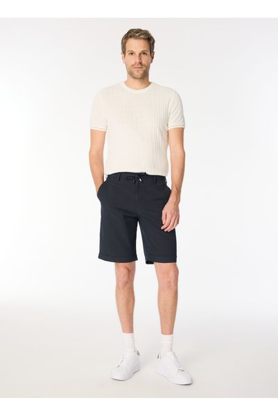 Navy Blue Men's Basic Striped Bermuda Shorts F4Sm-Sht 0331