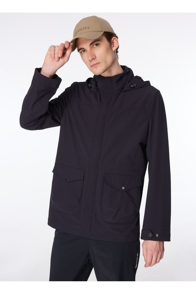 Navy Blue Men's Hooded Basic Coat F4Sm-Mnt 0900