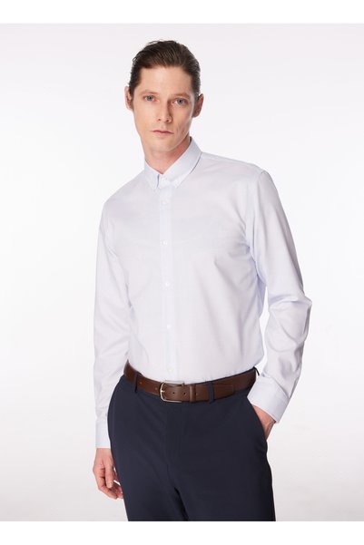 Blue Men's Buttoned Basic Plaid Non Iron Shirt F4Sm-Gml 0227