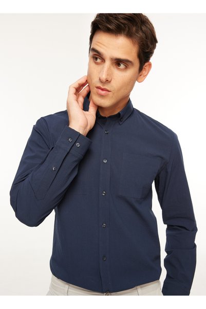 Navy Blue Men's Buttoned Regular Fit Shirt Fc3Wm-Gml323