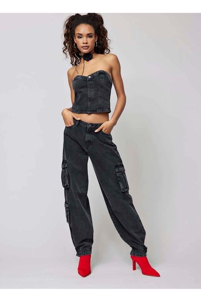 Strapless Neckline Solid Black Women Bustier Onlriver Corset Top Red Dnm Dot