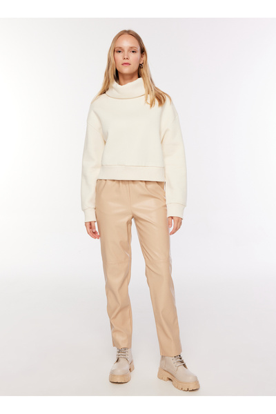 Elastic Waist Basic Beige Women's Pants Fc3Wl-Pnt27