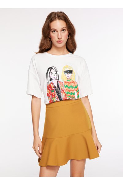 Crew Neck Printed Off-White Women's T-Shirt F3Wl-Tst5