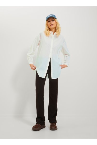 Loose Fit Shirt Collar Solid White Women's Shirt JXMISSION LS OVERSIZE SHIRT NOOS