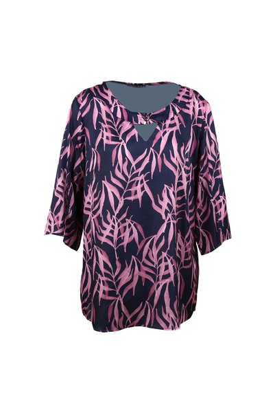 U Neck Printed Navy Blue Women's Blouse 23Ysl8592