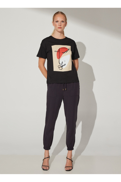 Elastic Waist Basic Navy Blue Women's Trousers Cm-Maıka