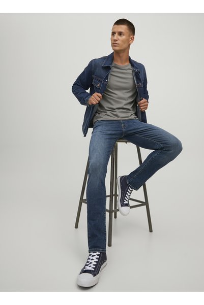 12223628_Jjiglenn Jjifox Jos 547 50 Navy Blue Men's Low Waist Slim Fit Denim Pants