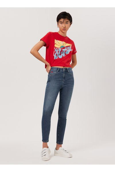 Jamy Blue Bleach Mid Waist Skinny Fit Women's Denim Pants 232 Lcf 121005