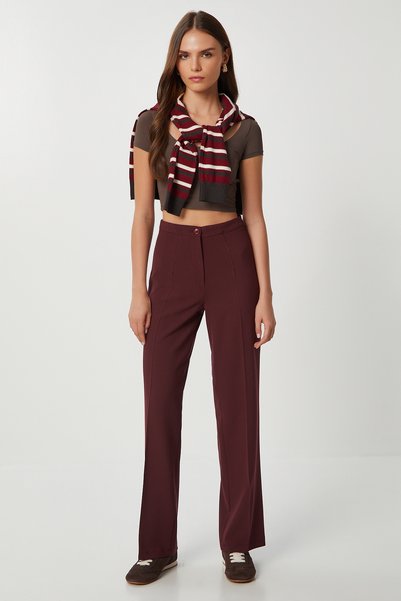 Stitched Straight Polyviscon Pants Lgp0023 Bordo