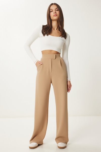 Beli Velcro Comfortable Palazzo Trousers Bi̇sküvi̇ Lrv0003