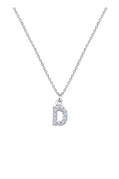 Rhodium Plated over Sterling Silver Letter D Necklace with Rhinestone