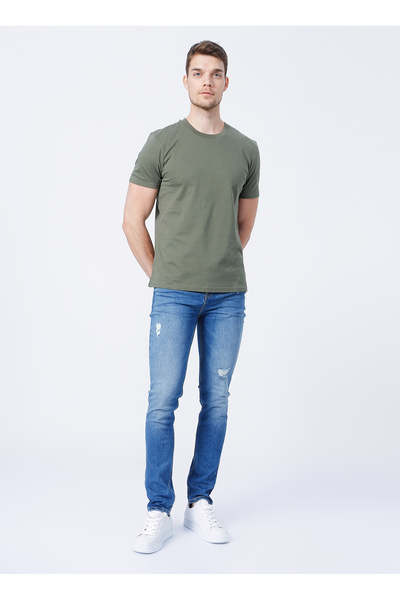 Blue Men's Regular Waist Denim Trousers 5156