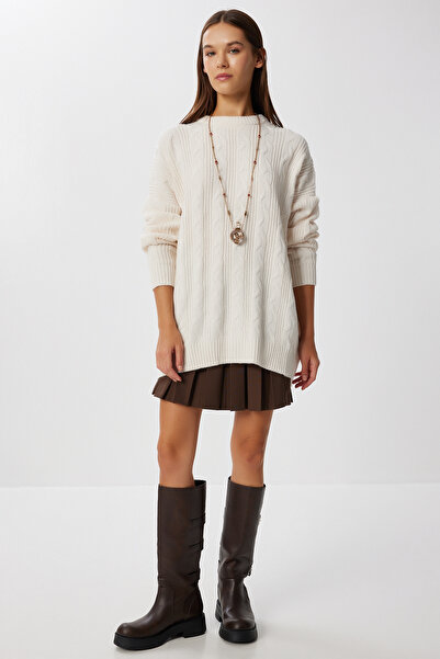 Oversize плетен џемпер со плетенки LNX0013 БОЈА НА КОСКА
