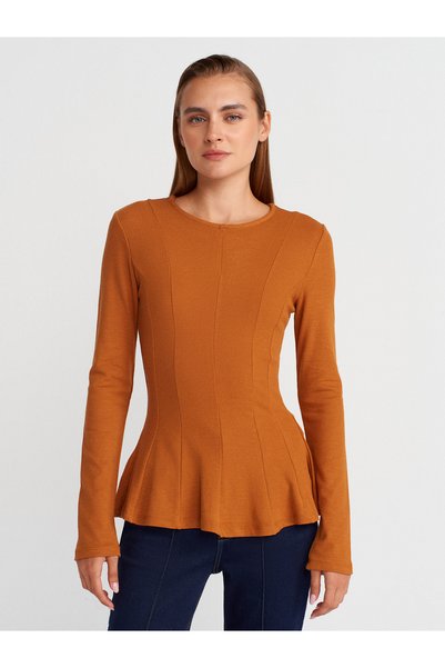 32090 Long Sleeve Peplum Top-Tile