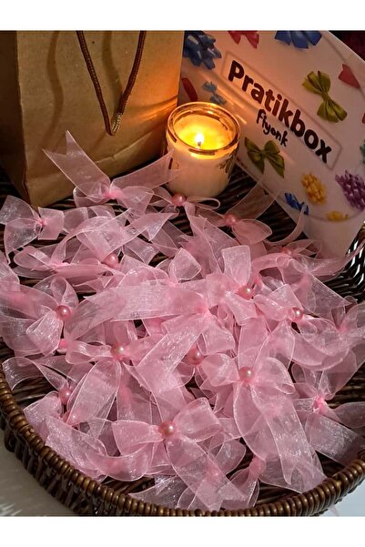 Машна / Тул 2cm / Подарок / Декорација / Розова боја / Со полубисерни монистра / 50 парчиња