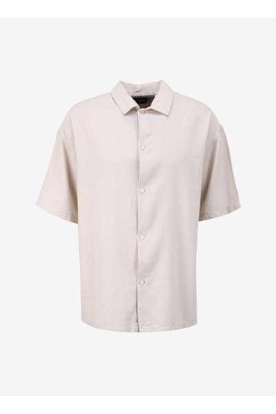 Wide Fit Cream Men's Shirt Jorfaro Linen Oversized Shirt Ss Sn