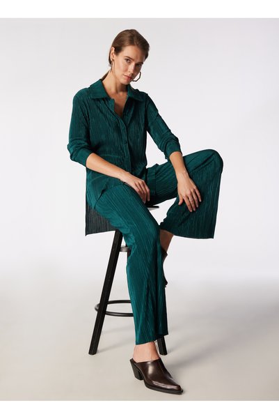 High Waist Pleated Green Women's Pants Spbf4Sl-Pnt5048