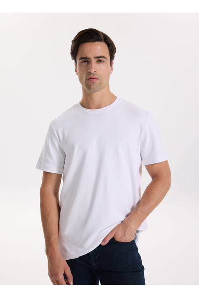 White Men's Crew Neck Relaxed T-Shirt F4Sm-Tst 2847