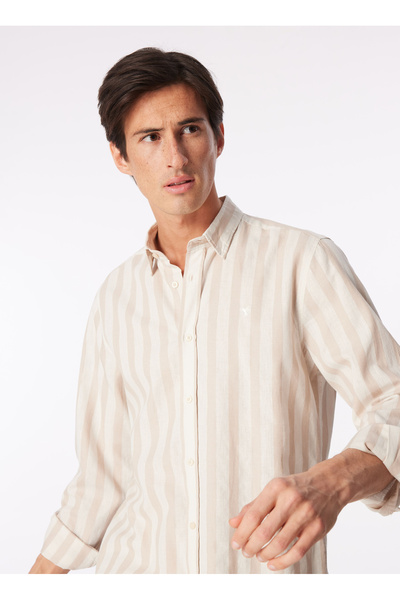 Light Brown Men's Bottom Britli Regular Fit Striped Shirt Fc4Sm-Gml 0765