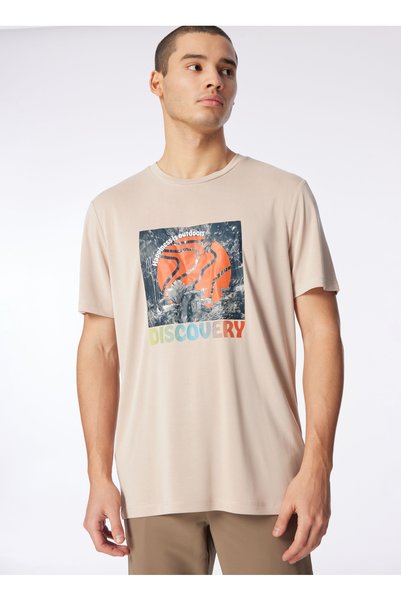 Beige Men's Crew Neck Relaxed Printed T-Shirt D4Sm-Tst3280