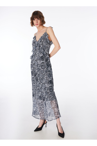 Black - Multicolor Women's V-Neck Dress F4Sl-Elb0683