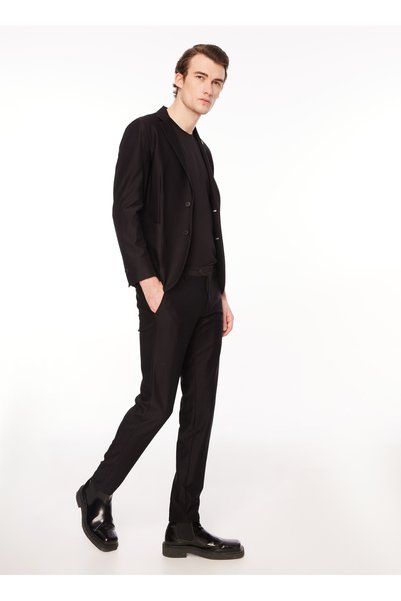 Стандарден струк, нормални ногавици, slim fit црни машки панталони PS34_IYQR