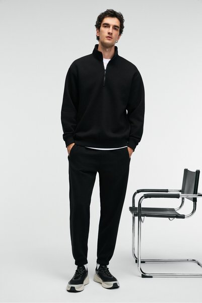 Ansel Men's Elastic Narrow Leg Three-Pocket Soft Organic Cotton Black Sweatpants