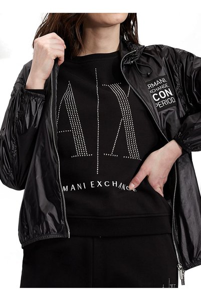 Crew Neck Printed Black Women's Sweatshirt 8Nym01