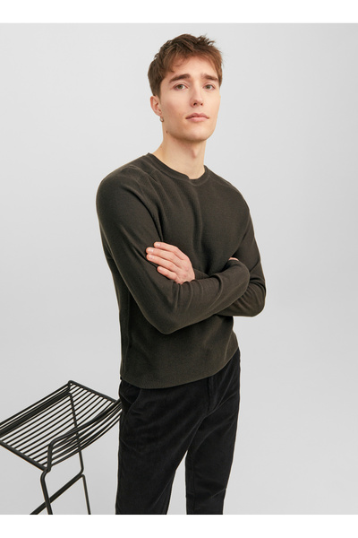 Crew Neck Standard Khaki Men's Sweater 12240711_Jprblaanderson Knit Struct