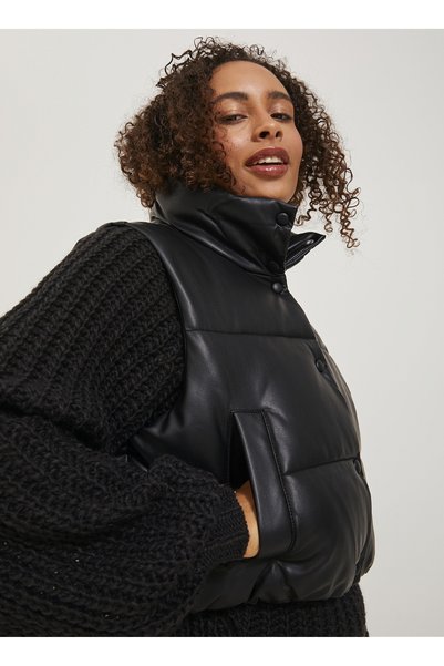 Black Women's Vest JXBREEZY FAUX LEATHER SHORT VEST OT
