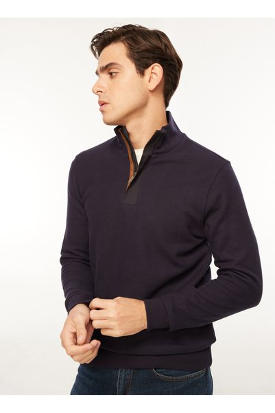 Bato Collar Plain Navy Blue Men's Sweatshirt Fc3Wm-Swt325