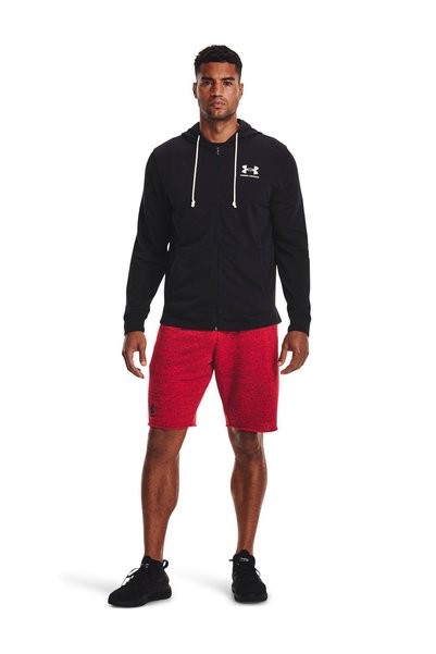 1370409 Ua Rival Terry Lc Fz Black Men's Hooded Collar Zip Jacket