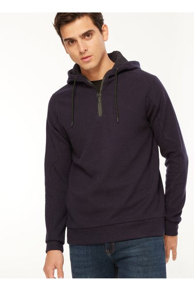Hooded Collar Plain Navy Blue Men's Sweatshirt Fc3Wm-Swt326