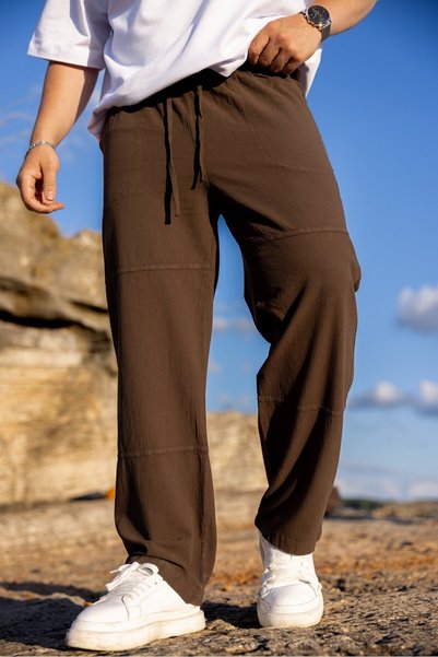 New Season Summer Comfortable Fit Linen Men's Brown Trousers