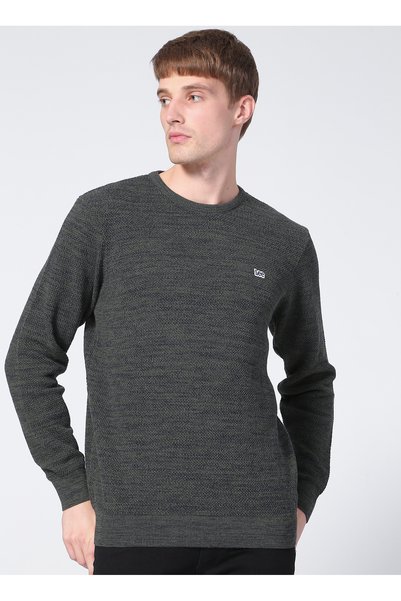 Crew Neck Regular Fit Plain Khaki Men's Sweater L212149801 Knitwear Crew Neck