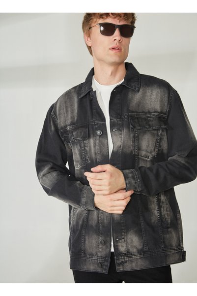 Anthracite Men's T-Shirt with Shirt Collar Wash E-ALONZO