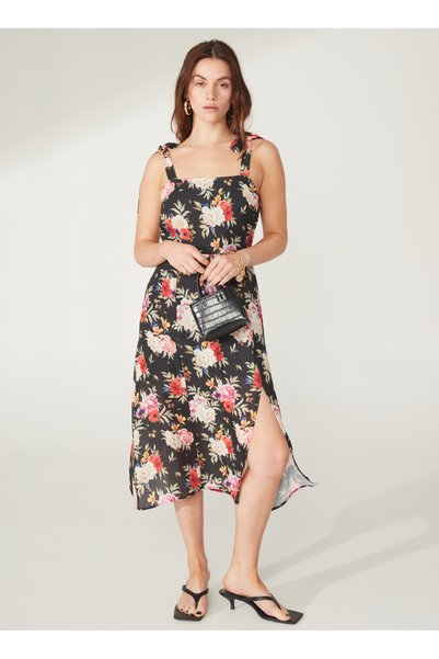 Multi-Colored Women's Strappy Midi Patterned Square Neck Dress Rotter-A
