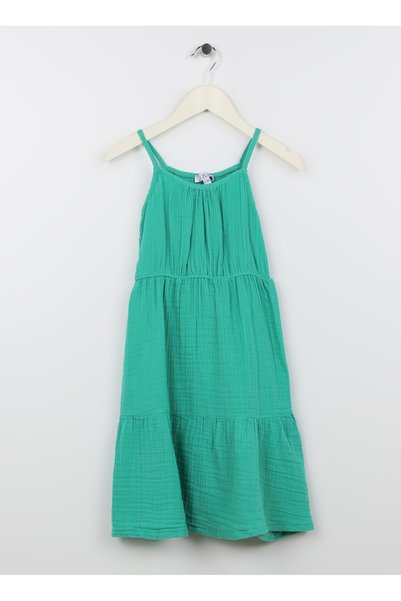 Lemon Green Girls' Round Neck Sleeveless Solid Dress Val Girl-23