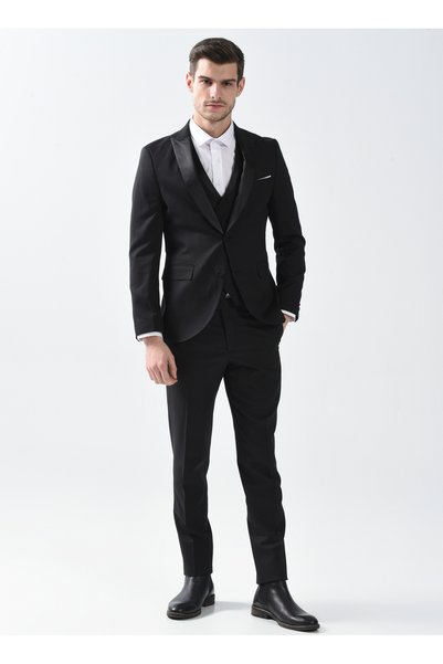 Машко црно Slim Fit одело со нормален струк TK3000400239