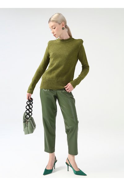Normal Waist Basic Green Women's Trousers Ymn-16